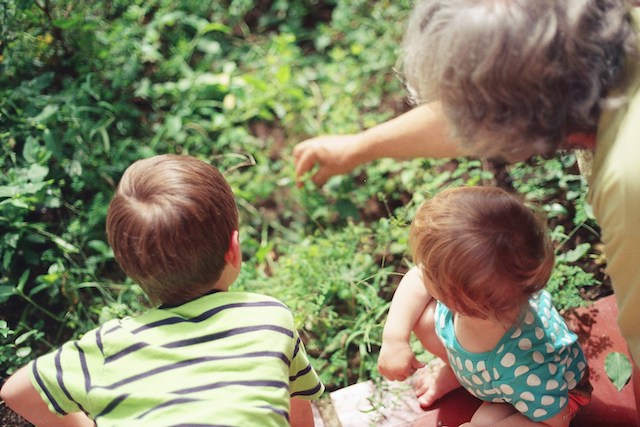 grandparent in garden with 2 small children, highlighting the question, "Can Grandparents Get Custody of Grandchildren UK?"