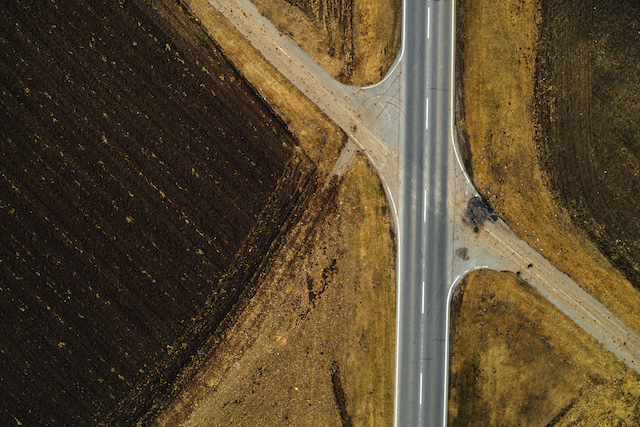 Aerial view of crossroad to represent the question: what is the difference between a divorce and a dissolution?
